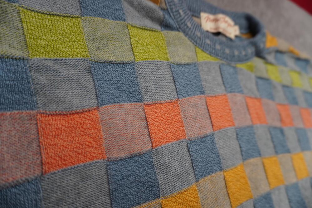Norm Thompson Patchwork Checkerboard Sweater Coogi-Style Size XL Colorblock